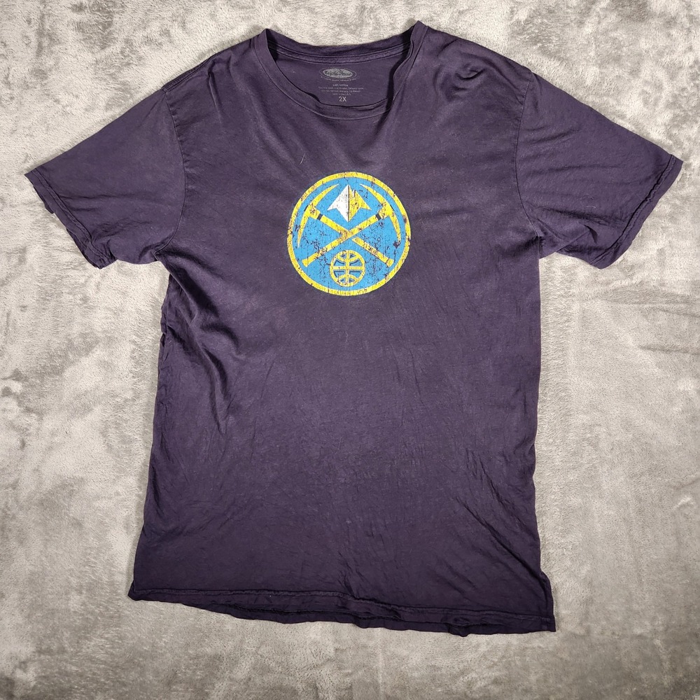Majestic Threads T-Shirt Mens 2X Purple Excellent Denver Nuggets NBA‎ Distressed